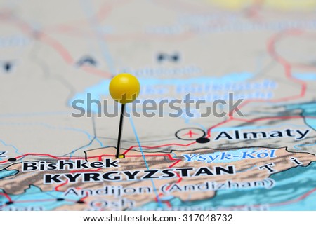 Bishkek pinned on a map of Asia