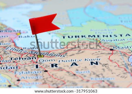 Tehran pinned on a map of Asia