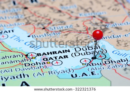 Dubai pinned on a map of Asia