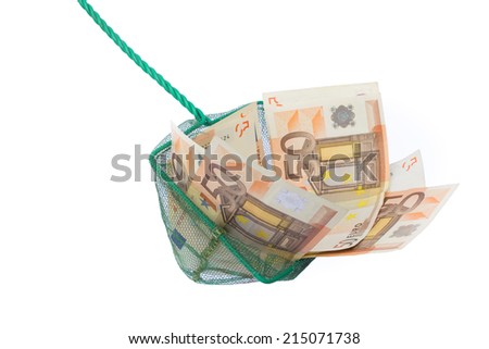 Fishing net filled with euro notes