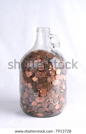 A Gallon of US Pennies over White