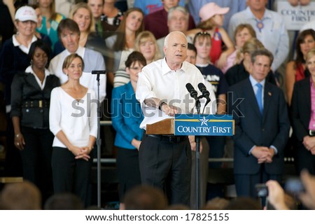 Minneapolis - September 19, 2008 - Presidential Candidate John McCain speaks at a campaign rally at the Anoka County Airport