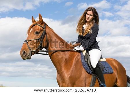https://image.shutterstock.com/display_pic_with_logo/1473677/232634710/stock-photo-beautiful-young-girl-in-uniform-competition-ride-her-brown-horse-outdoors-portrait-on-sunny-day-232634710.jpg