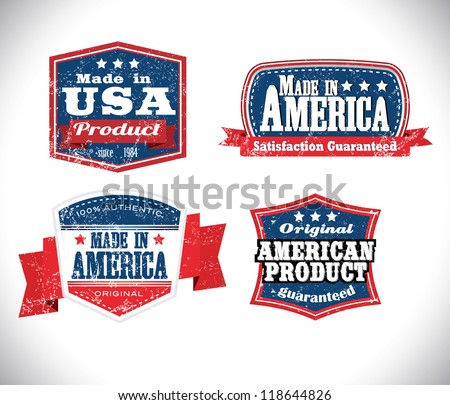 american made in usa retro vintage old school labels with removable grunge effect