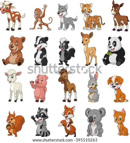 Vector illustration set of funny exotic animals.