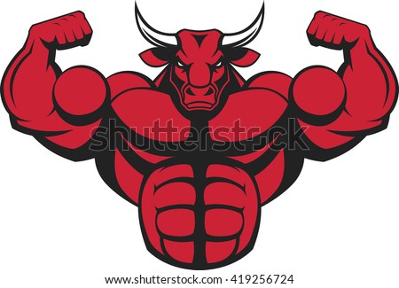 Vector illustration of a strong bull with big biceps.
