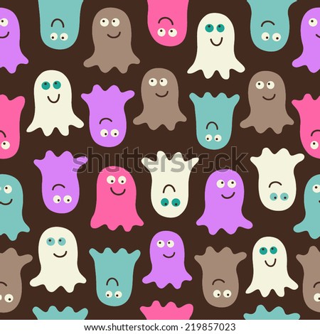 Cute pattern with ghosts. Seamless vector background for the holiday Halloween.