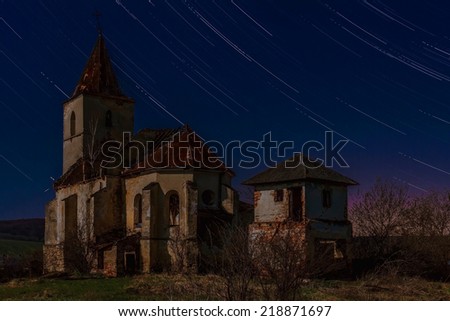 Star trails old church