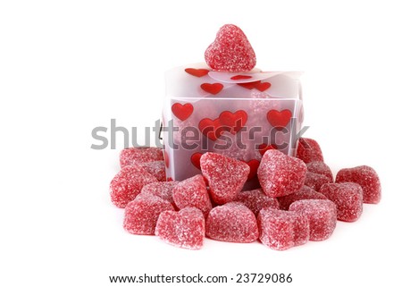 Cinnamon hearts surrounding a heart box.  Good for Valentine\'s Day or anniversary.