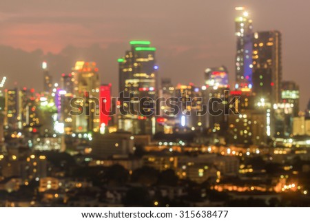 Blurred bokeh city skyline lights night view