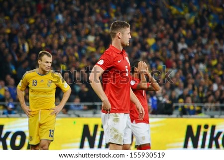 KIEV, UKRAINE - SEP 10: Gary Cagill (C) during the qualifying match 2014 World Cup between Ukraine vs England, 10 September 2013, NSC Olympic Stadium, Kiev, Ukraine