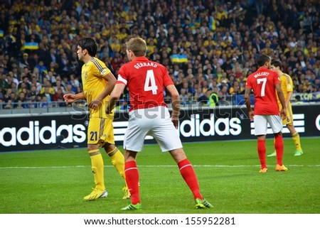 KIEV, UKRAINE - SEP 10: Gerrard (C) during the qualifying match 2014 World Cup between Ukraine vs England, 10 September 2013, NSC Olympic Stadium, Kiev, Ukraine