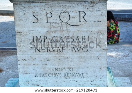 ROME - AUGUST 27, 2014: Pedestal statue of Gaius Julius Caesar, Rome, Italy