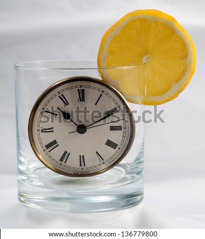 Image of a clock inside of a glass
