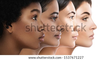 Multi-ethnic beauty. Different ethnicity women - Caucasian, African, Asian and Indian. Stock fotó © 