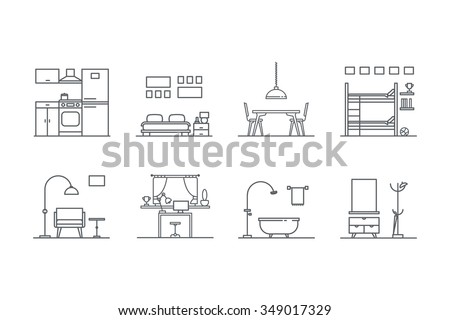 Set of line  interior design icons. Stock vector.