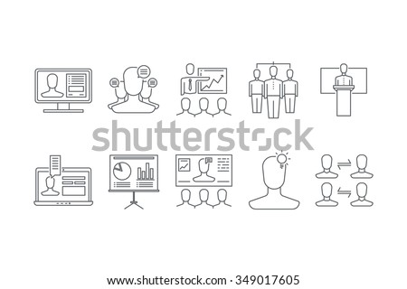 Line icons set of  teamwork and communication. Stock vector.