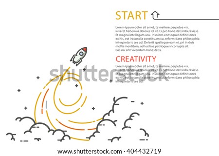 Rocket start. Startup. Creativity. Outline vector illustration.