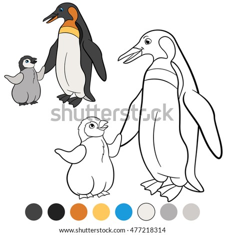 Download Coloring Pages. Mother Penguin Stands With Her Little Cute ...