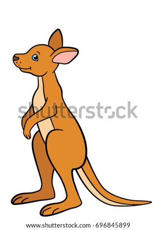 Cartoon Animals Little Cute Baby Kangaroo Stands And Smiles Ez