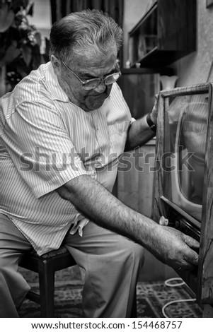 Old man with radio