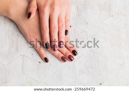Beautiful manicure nails. Beautiful female hands with nails painted nails. Art manicure. Art manicure. Creative manicure. Taking Close-up nails. Art nails. Nails art. Art manicured fingers.