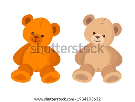 Teddy Bears. Cute stuffed Toy. Red and beige bears isolated on white. Vector
