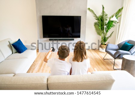 Similar – Image, Stock Photo Brother and sister watching lake