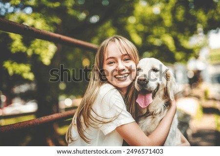 Similar – Image, Stock Photo Cute girls have fun in the frozen park. Woman in a knitted sweater.the girl’s hands froze