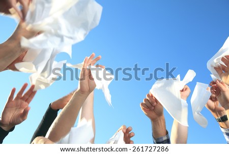 Lot of hand holding Handkerchief on the Sky