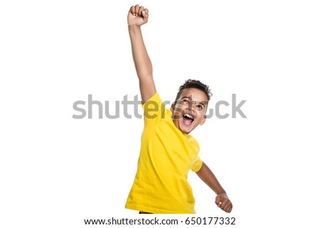 Similar – Image, Stock Photo A cheerful boy with a phone in his hands is sitting in a chair and playing a game or watching cartoons.