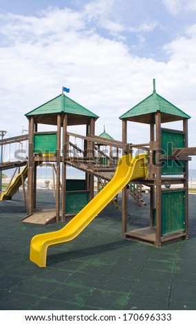 Wooden kids game structure in public area
