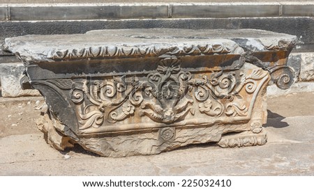 Architectural element with an ornament of ancient Temple of Apollo in Didim, Turkey