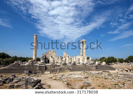 DIDIM,TURKEY - August 15, 2015: General view of the Temple of Apollo in Didim, ancient temple at the center of Ionia, Miletus