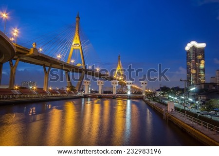 SAMUTPRAKARN,THAILA ND - NOVEMBER 1, 2014 : Bhumibol Bridge in Thailand, also known as the Industrial Ring Road Bridge, in Thailand. The bridge crosses the Chao Phraya River twice.