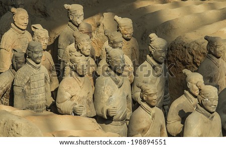 Xi\'an, China : 24 Mar 2014 Terracotta Army is a collection of terracotta sculptures depicting the armies of Qin Shi Huang, the first Emperor of China. 210-209 BC