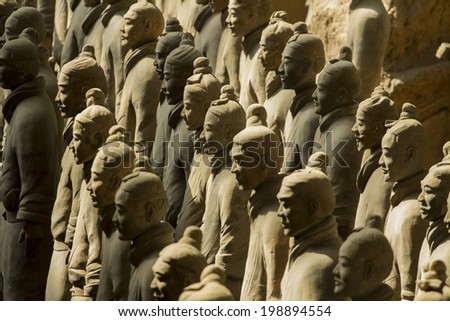 Xi\'an, China : 24 Mar 2014 Terracotta Army is a collection of terracotta sculptures depicting the armies of Qin Shi Huang, the first Emperor of China. 210-209 BC
