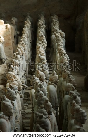 Xi\'an, China:24 Mar 2014 Terracotta Army is a collection of terracotta sculptures depicting the armies of Qin Shi Huang, the first Emperor of China. 210-209 BC Taken 24 Mar 2014