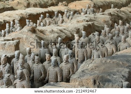 Xi\'an, China:24 Mar 2014 Terracotta Army is a collection of terracotta sculptures depicting the armies of Qin Shi Huang, the first Emperor of China. 210-209 BC