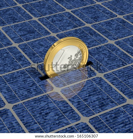 One Euro coin is saved with solar power