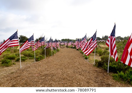 NEWPORT BEACH, CA - MAY 22: Approximately 1776 United States flags were flown in honor of all military, law enforcement, fire and first responders at Castaways Park on May 22, 2011 in Newport Beach, California.