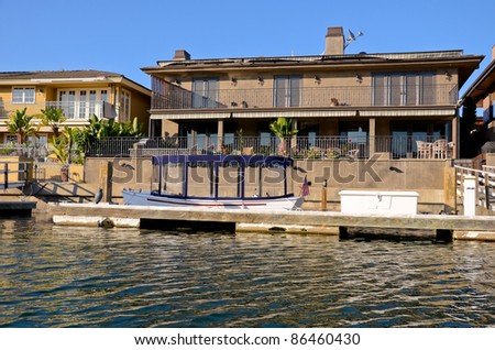 This is a photograph of the homes in beautiful Back Bay Newport Beach, California, United States of America.