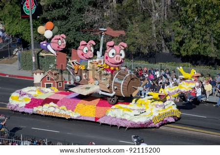 PASADENA, CA - JANUARY 2: The La Canada Flintridge Float called: If Pigs Could Fly, participated in the 123rd Tournament of Roses Parade on January 2, 2012 in Pasadena, California.