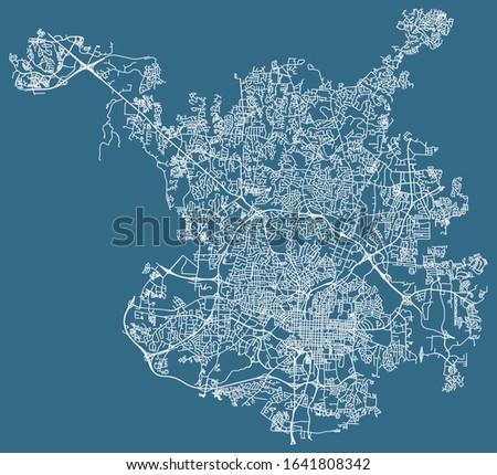 Road map of Raleigh, North Carolina, USA