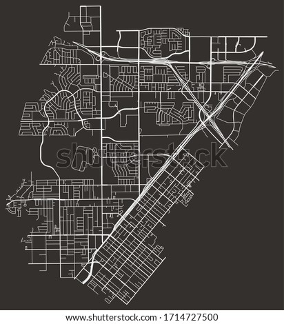 Vector black and white urban street map of Costa Mesa, California, USA with major and minor roads, highways