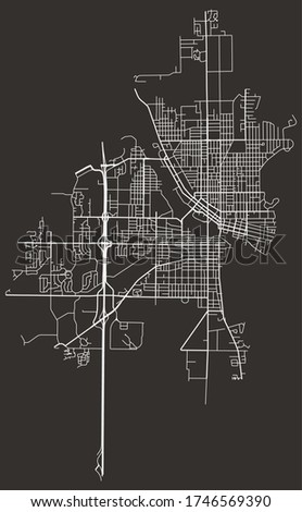 Oshkosh, Wisconsin, United States urban city map with roads and lanes, town center and periphery, downtown and suburbs, minimalist wall poster, road network, city footprint plan