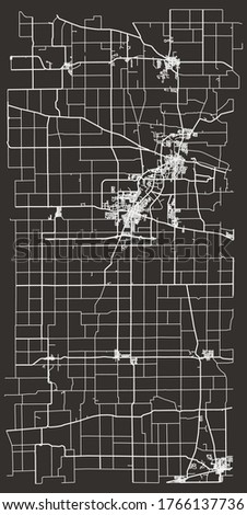 DeKalb, Illinois, USA – urban city vector map, roads and highways, transportation network, downtown city center with suburbs