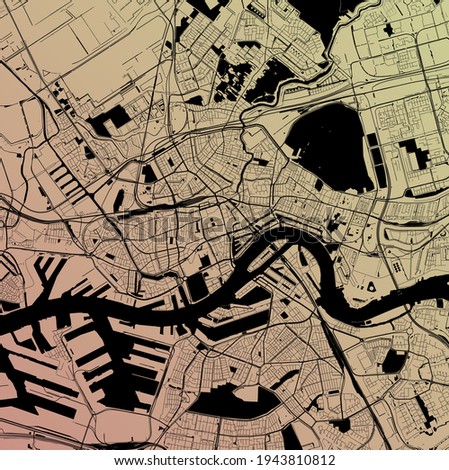 Rotterdam, Holland, Netherlands - Urban vector city map with parks, rail and roads, highways, minimalist town plan design poster, city center, downtown, transit network, street blueprint