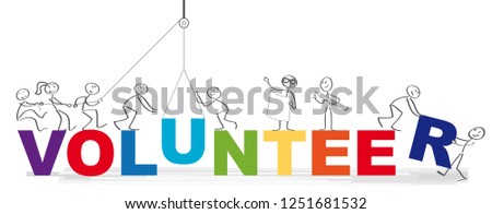 Volunteering team and the word volunteer vector illustration concept - Group of diversity people volunteer