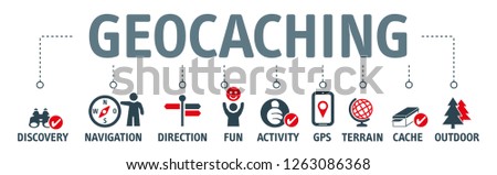 Geocaching concept. Vector Illustration of discovery, navigation and outdoor activity